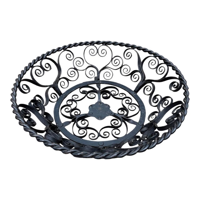 German Wrought Iron Scrollwork Footed Fruit Basket - Mid 20th Century For Sale