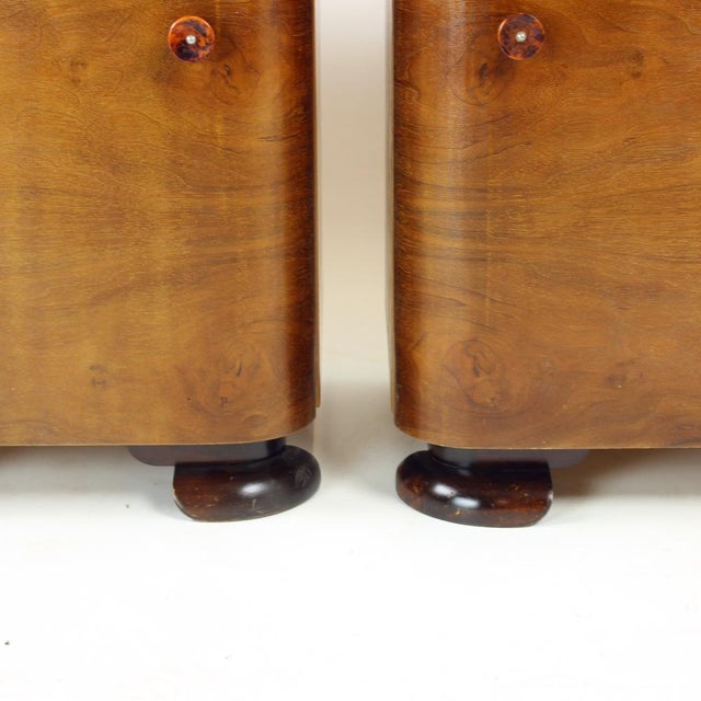 Vintage Art Deco Bedside Tables in Walnut Veneer, Czechoslovakia, 1930s, Set of 2 For Sale - Image 10 of 18