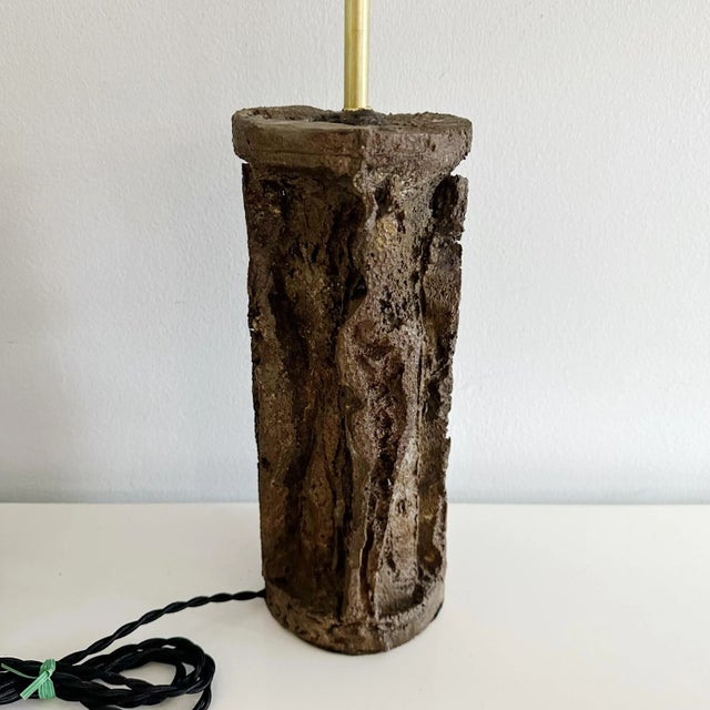 Metal Pair Brutalist Mid Century Lamps Signed For Sale - Image 7 of 12