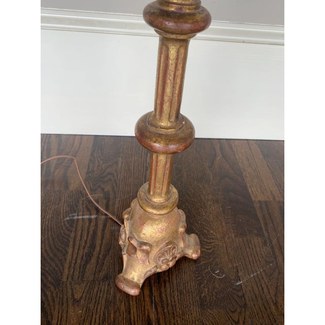 Vintage Mid 20th Century Alter Candlestick With Gold Leaf Turned Into