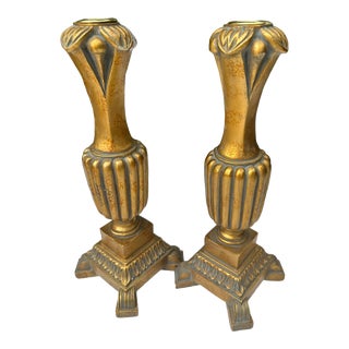 Vintage French Gold Taper Candlestick Holders in Mid-Century Baroque Style - a Pair For Sale
