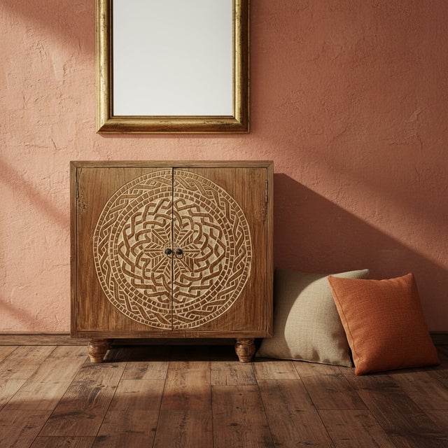 2020s Hand-Carved Solid Teak Mandala Cabinet — Sculptural Statement Storage From Bali For Sale - Image 5 of 12