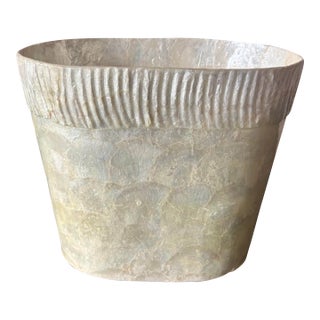 Vintage 1980s Coastal White Capiz Shell Wastebasket For Sale