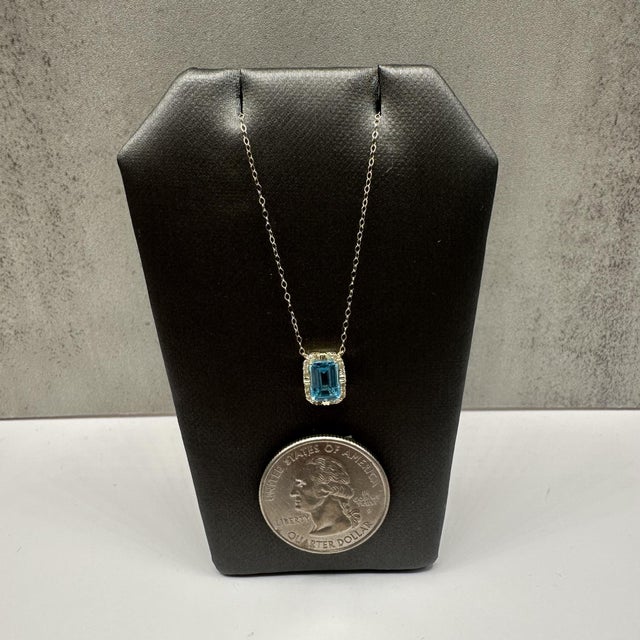 Topaz & Diamond Necklace in 10kt Yellow Gold – Emerald Cut, 18.25in, New For Sale - Image 4 of 5