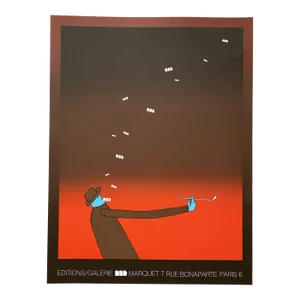 1970's Jean Michel Folon Serigraph "Le Fumeur De Pipe" Exhibiton Serigraph Gallerie Marquet, Paris