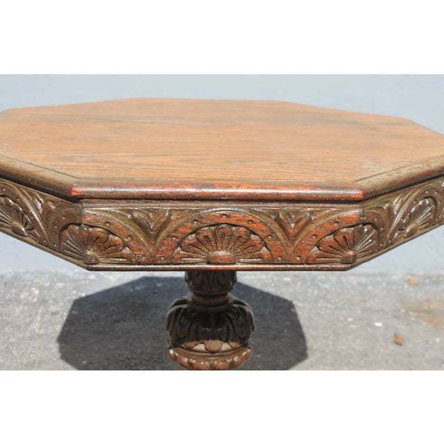 1910s Rennaisance Revival Carved Oak Tea Table & Chairs For Sale - Image 5 of 13