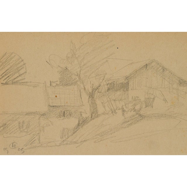 H. Christiansen, Sketch of a Farmstead, 1923, Pencil For Sale
