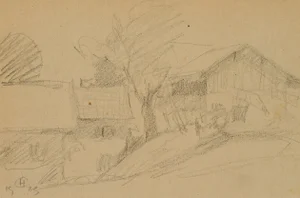 H. Christiansen, Sketch of a Farmstead, 1923, Pencil