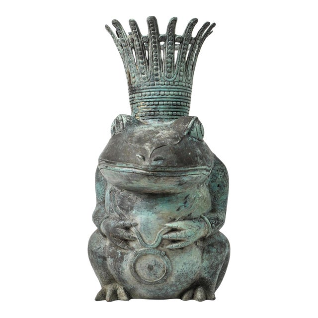 Vintage Prince Frog Outdoor Planter Statue Copper Alloy With Patina For Sale
