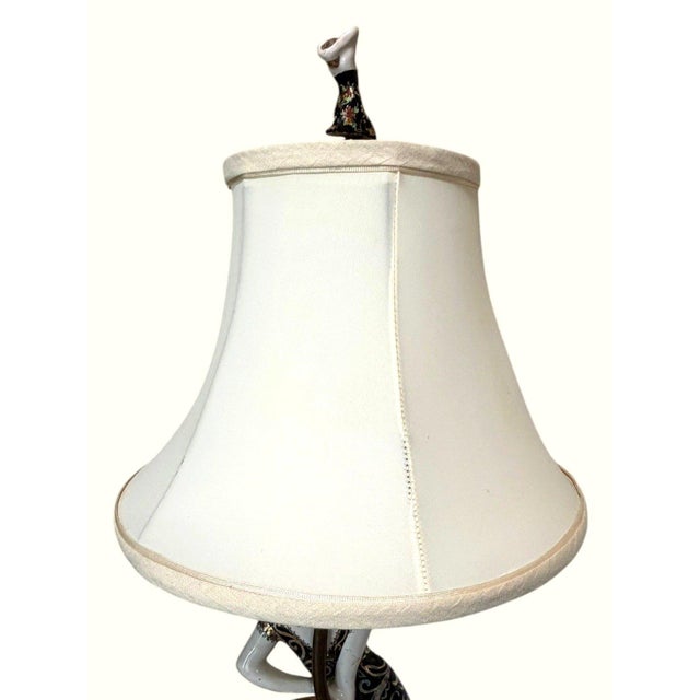 Metal Vintage Mid-Century Modern Hand-Painted Porcelain Lady Table Lamp W/Porcelain Lady Finial For Sale - Image 7 of 18