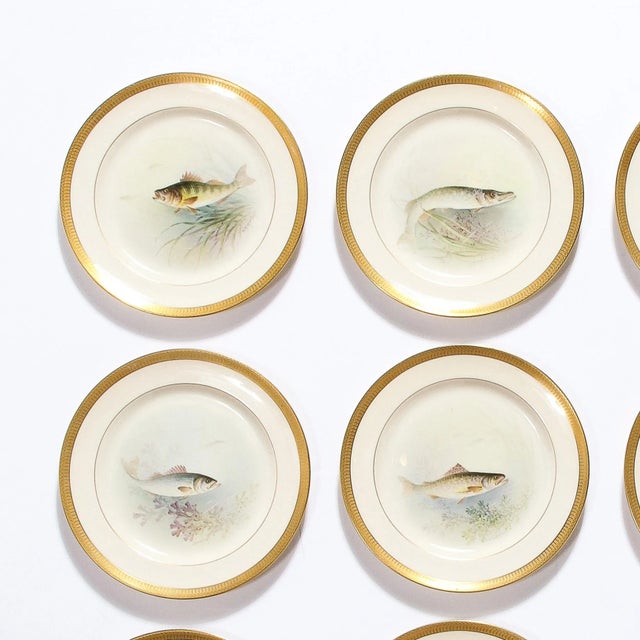 Set of Twelve Hand-Painted Lenox Porcelain Fish Plates Signed William Morley For Sale - Image 10 of 12
