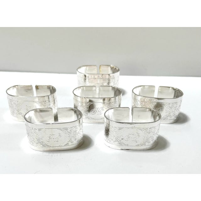 1970s Etched Silverplate Coasters With Holder & Napkin Rings – 13 Piece Set For Sale In Louisville - Image 6 of 10