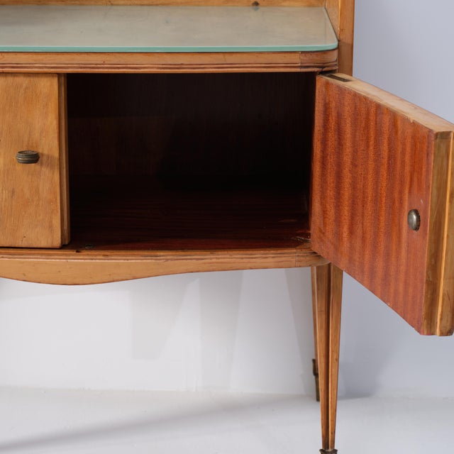 Metal Italian Oak Bedside Tables with Glass Tops, 1950s, Set of 2 For Sale - Image 7 of 9