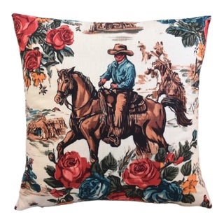 Western Galloping Cowboy & Horse Double Sided Feather/Down Pillow For Sale
