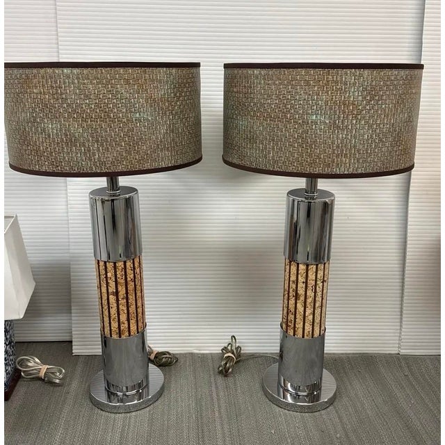 Chromed Cork Table Lamps, Pair For Sale In San Francisco - Image 6 of 12