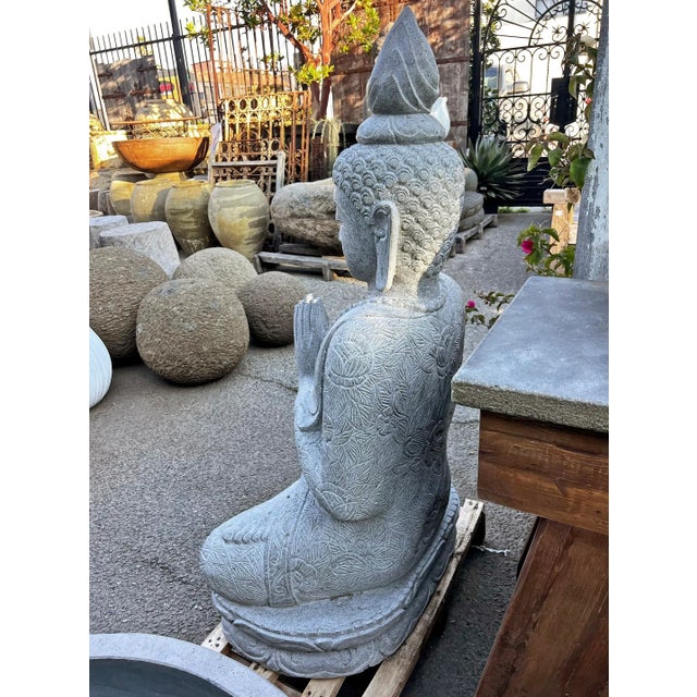 Gray Vintage Sitting Stone Garden Buddha Statue For Sale - Image 8 of 9