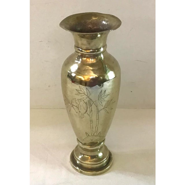 Asian 1940s WW II Brass Etched Vase For Sale - Image 3 of 11