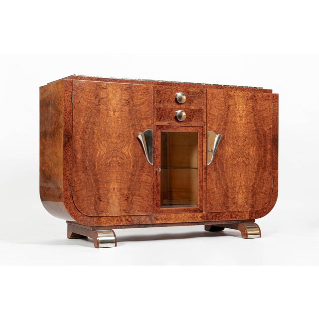 French Art Deco Amboyna Burl Sideboard or Bar Cabinet With Marble Top, Circa 1930 For Sale - Image 16 of 18
