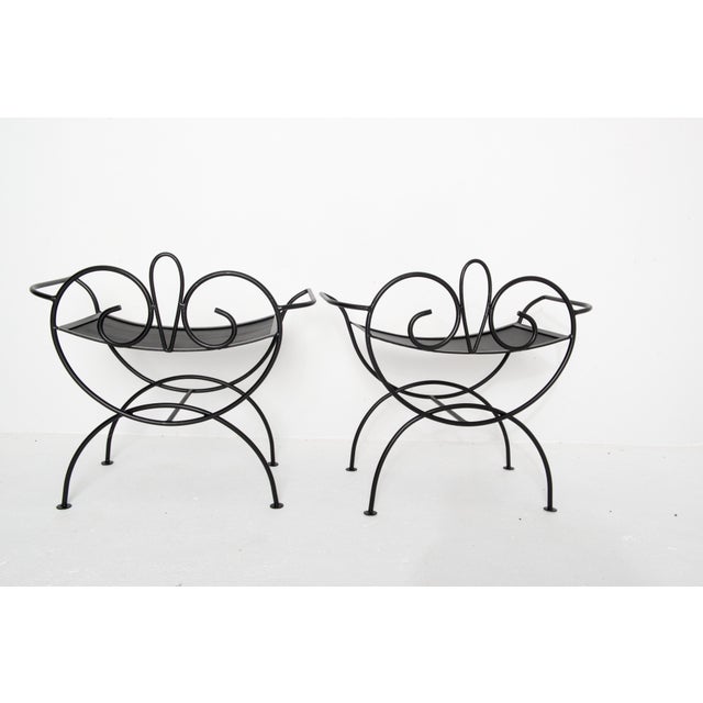 Black Pair Wrought Iron Salterini style Black Benches For Sale - Image 8 of 10