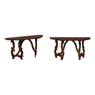 19th Century Italian Halved-Octagon Lyre Leg Consoles For Sale