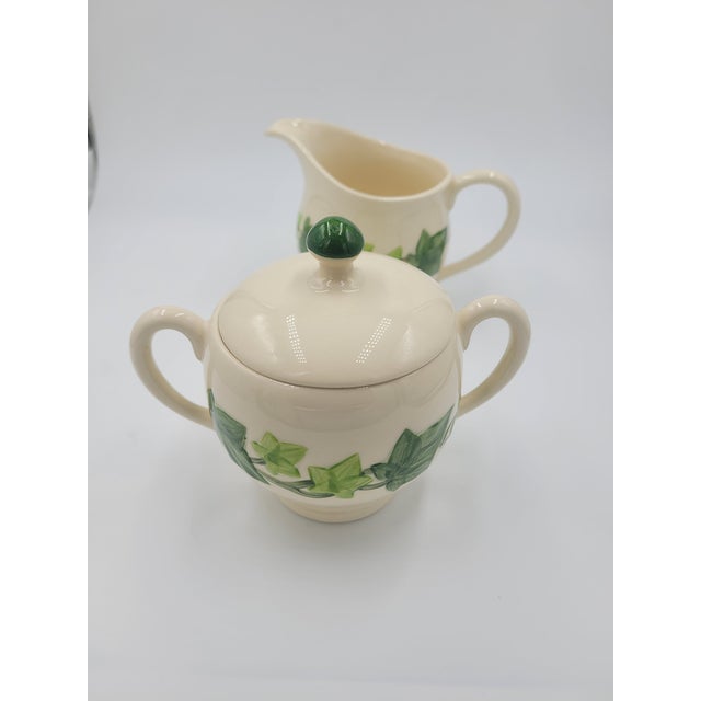 American 1950s Franciscan Ivy Hand-Decorated Creamer & Lidded Sugar Set - 3 Pieces For Sale - Image 3 of 12