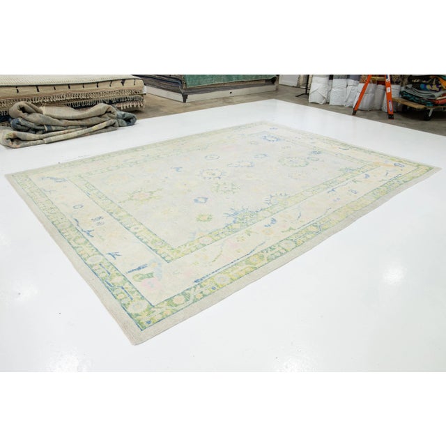 Turkish Room Size Designed Turkish Oushak Wool Rug in Beige For Sale - Image 3 of 10