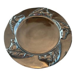Equestrian Silver Cast Aluminum Round Tray With Horses For Sale