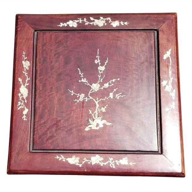 1980s Rosewood Mother-Of-Pearl Inlay Square Side Table For Sale - Image 5 of 11