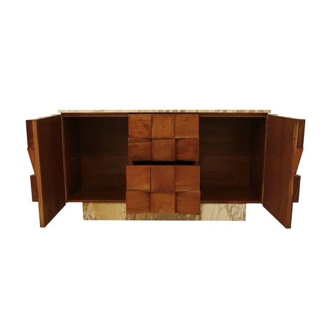 Mid-Century Italian Modern Style Siena Marble & Solid Birchwood Sideboard For Sale - Image 5 of 18