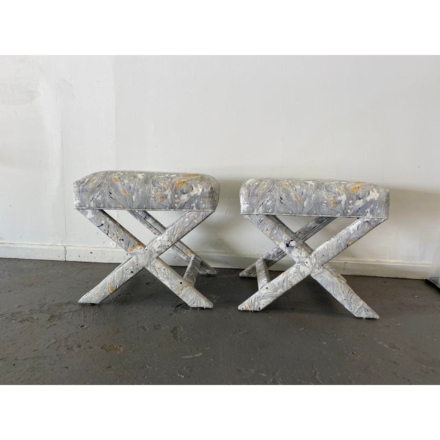 1980s X Frame Ottoman Stools a Pair Chairish