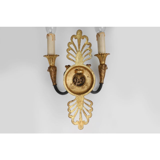 Large Empire Bronze Chandelier with Wall Lights, Belgium, 1950s, Set of 3 For Sale - Image 17 of 18
