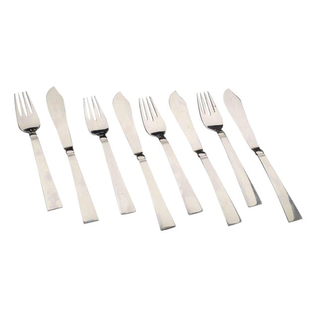 Fish Cutlery in Sterling Silver from Georg Jensen, 1930s, Set of 8 For Sale
