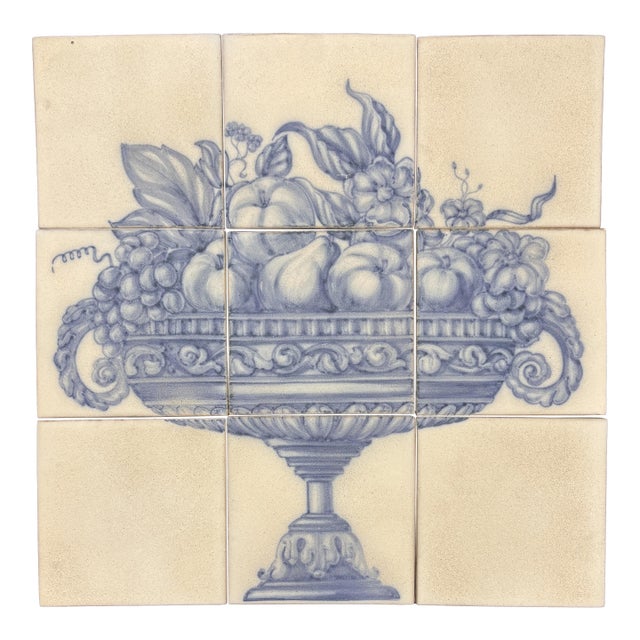 Decorative Ceramic Tile Panel - Watteau Fruit Urn For Sale