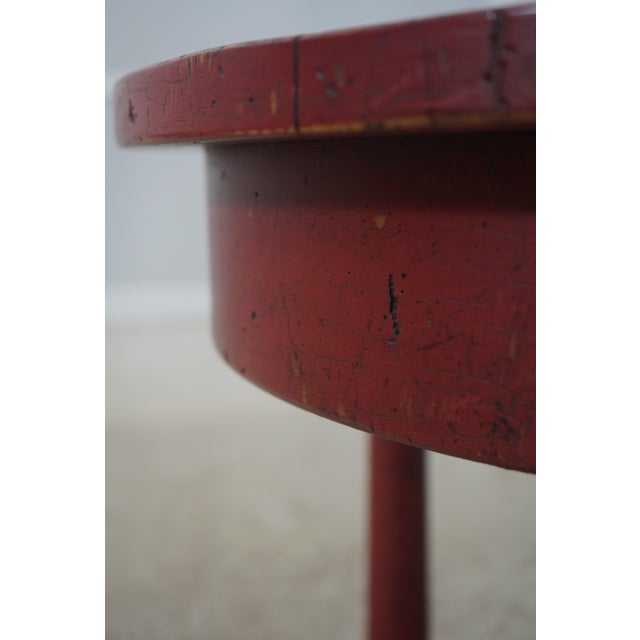 Round Red Painted Primitive Side Table For Sale - Image 9 of 12