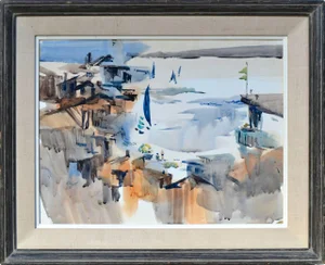 Noel Daggett Impressionist City Beach San Francisco Bay Area Watercolor Landscape 1959