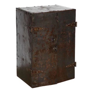 Two Door Industrial Riveted Steel Automotive Locking Tool Cabinet, Circa 1900 For Sale