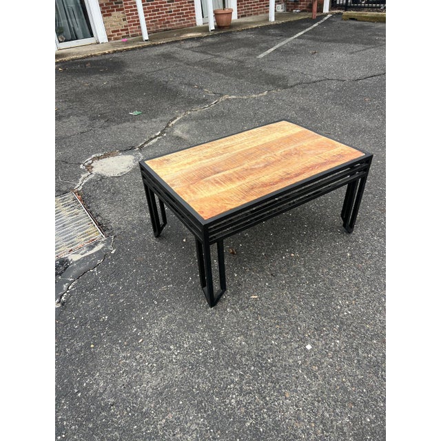 Vintage Wood & Black Metal Console Table For Sale In Philadelphia - Image 6 of 6