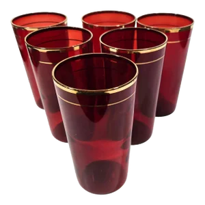 Gold Rimmed Ruby Tumblers - Set of 6