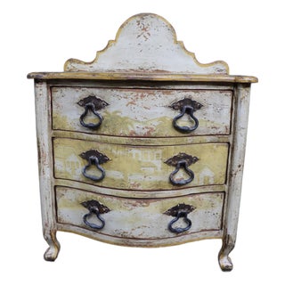 Italian Style Painted Three Drawer Commode With Scenic Decoration For Sale