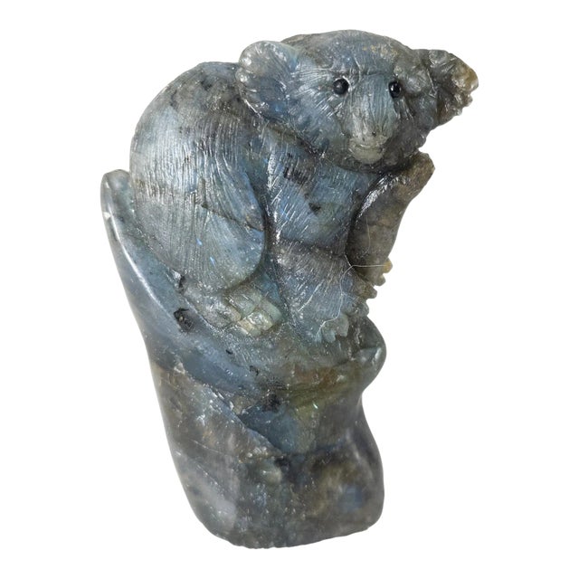 20th Century Carved Labradorite Stone Koala Bear For Sale