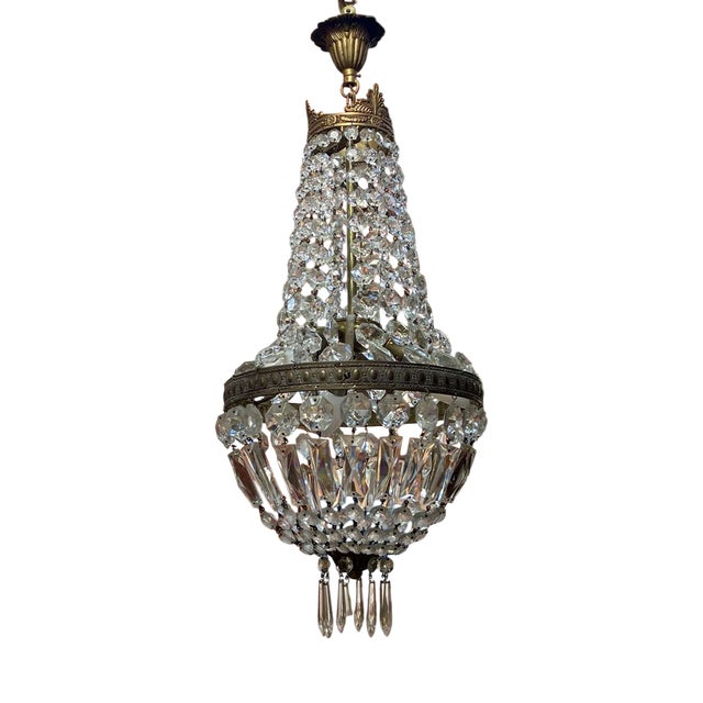 Early 20th Century Hot Air Balloon Chandelier with Crystal Drops For Sale