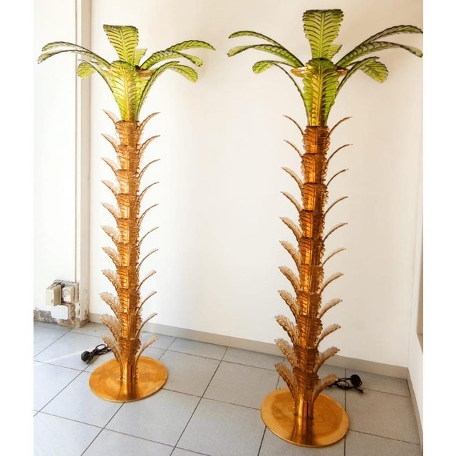 Palm Tree Floor Lamps in Brass & Murano Glass, Set of 2, in Very Good conditions. Designed 1970 to 1979 European Plug (up...