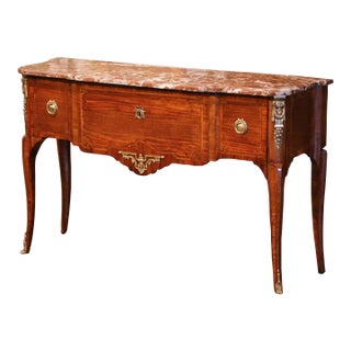 19th Century French Louis XVI Rosewood Marquetry Console With Rouge Marble For Sale