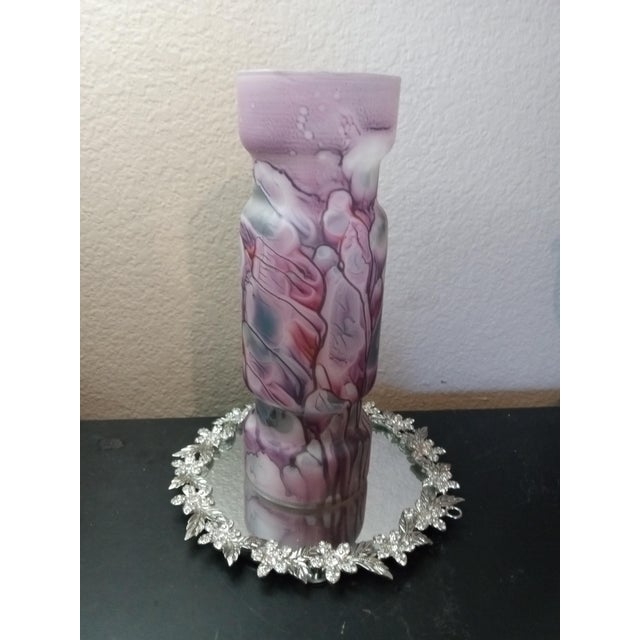 Glass Gorgeous Art Noveau Reuven Glass Tubular Vase From Israel For Sale - Image 7 of 7