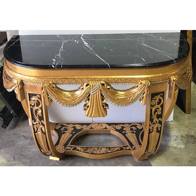 Art Deco Gilt & Polychromed Marble Top Console in the Style Sue et Mare For Sale - Image 4 of 18