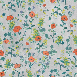 Sample - Poppies Wallpaper by Paule Marrot in Light Gray For Sale