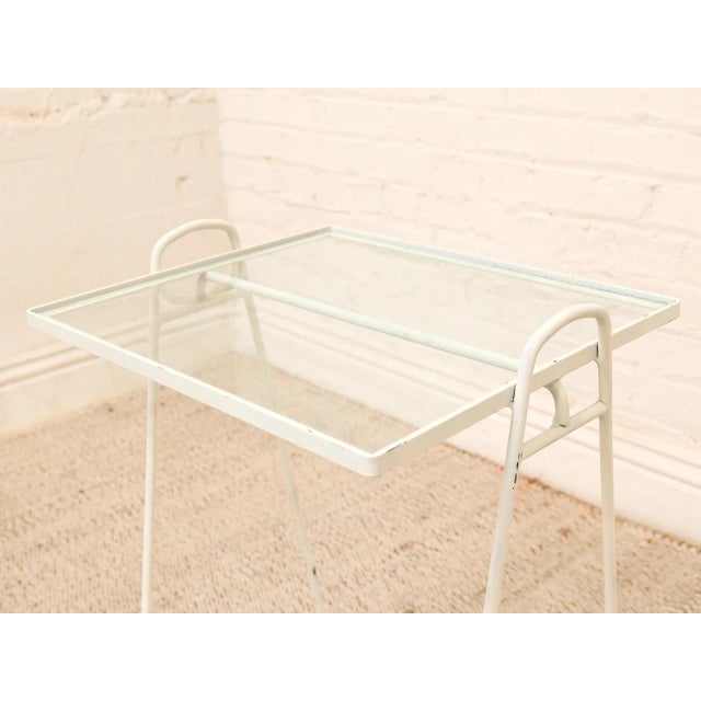 American Vintage White Metal & Glass Tray Table For Sale - Image 3 of 10
