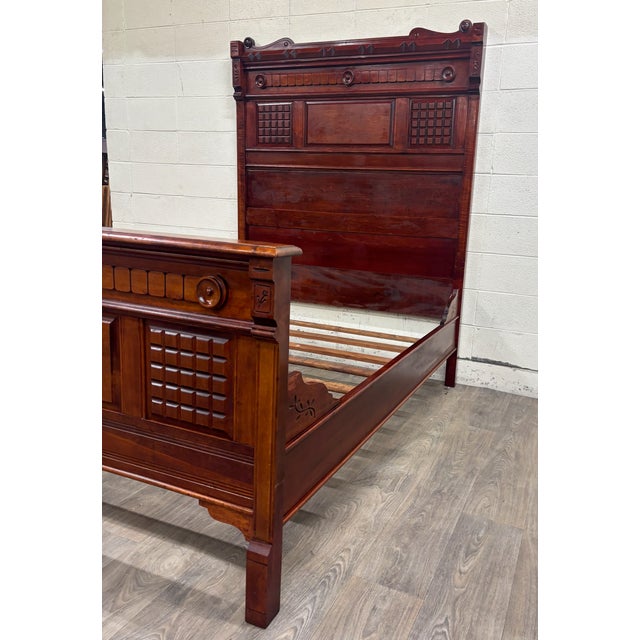 Antique Full Size Late 19th Century Victorian Eastlake Monumental High Back Bed For Sale - Image 4 of 12