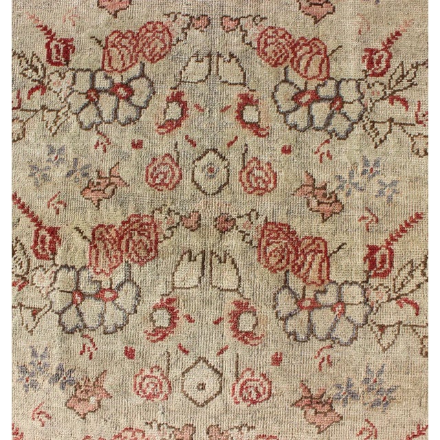 Vintage Turkish Oushak Rug With Pale Cream Field and Soft Rose Border For Sale - Image 4 of 8