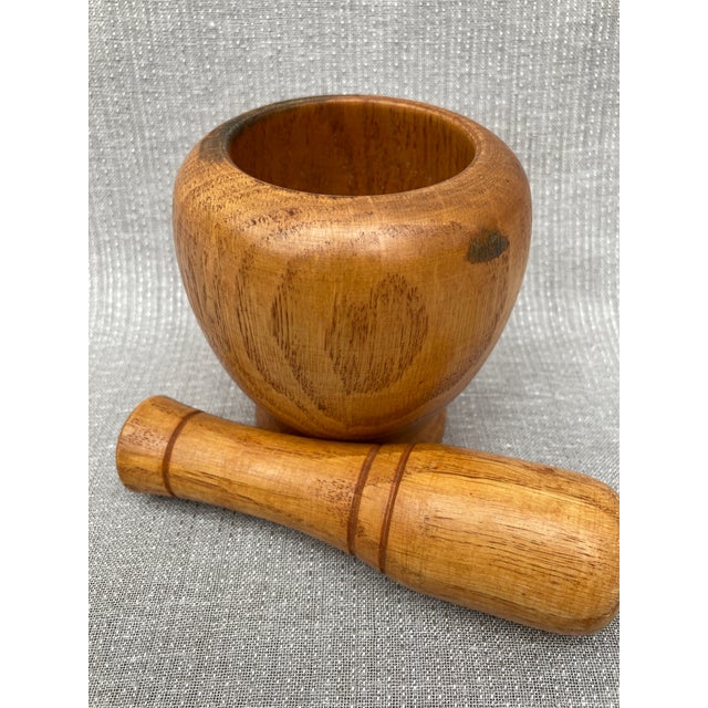 Vintage Hand Turned Wooden Mortar and Pestle For Sale - Image 9 of 10